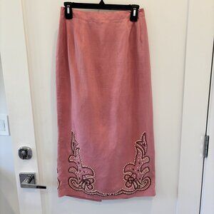 Vintage linen beaded maxi skirt